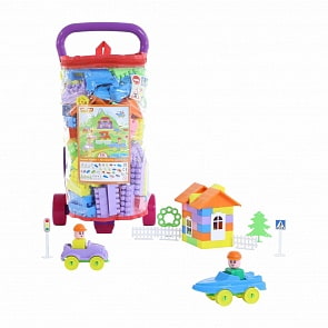 Тележка Caddie + Конструктор Строитель 251 элемент, в пакете (Полесье, 54487)