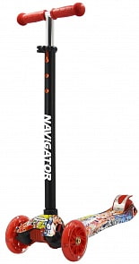 Самокат Navigator управление наклоном, передние колеса со светом, красно-черный (Navigator, Т59983)