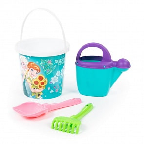 Набор Disney Холодное сердце №9: ведро с наклейкой, лопатка №5, грабельки №5, лейка №10 (Полесье, 65728) (ассортимент)