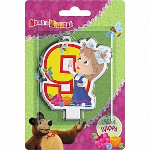 Свеча-цифра №9 - Маша и Медведь, 8 см (Росмэн, 33011)