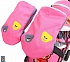Санки-коляска Snow Galaxy - City-1-1 - Мишка в красной футболке в очках, цвет розовый на больших надувных колесах, сумка, варежки  - миниатюра №14