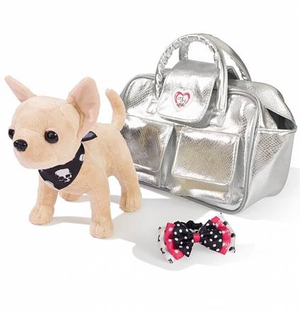Игровой набор с плюшевой собачкой Гламур, с серебристой сумочкой 