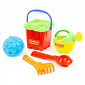 Набор №169: ведро-крепость малое, ситечко-крепость, совок №2, грабельки №2, 1 формочка, лейка малая №3 (Полесье, 5129)
