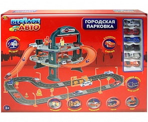 Двухуровневая парковка с машинками и дорогой, серии Весёлые авто (RINZO, PT-00171)
