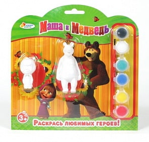 Набор-раскраска MULTIART 2 фигурки "Маша и Медведь" (Играем Вместе, bwc1104b)