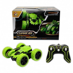 Трюковая машина-перевёртыш на радиоуправлении Драйв, 2,4GHz, масштаб 1:28, 3 цвета, скорость до 12 км/ч, c АКБ, зеленая (1Toy, Т10950)