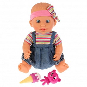 Интерактивный пупс, твердое тело, 3 функции, смеется, лепечет, высовывает язык на мороженое, 40 см (Карапуз, 1541-RU)