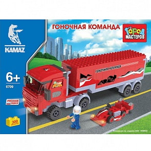 Конструктор – фура Камаз с гоночной машиной, 300 деталей (Играем вместе, BB-6709-Rsim)