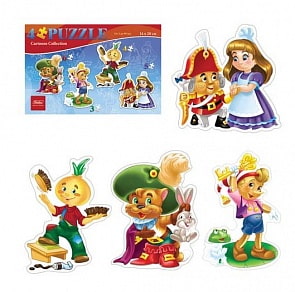 Пазлы 3-4-5-6 элементов - 4 картинки, Герои сказок (Hatber, ПЗ5-11474)