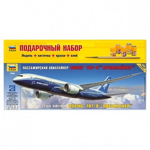 Сборная модель авиалайнер Боинг 787-8 «Дримлайнер» Подарочный набор (ZVEZDA, 7008П)
