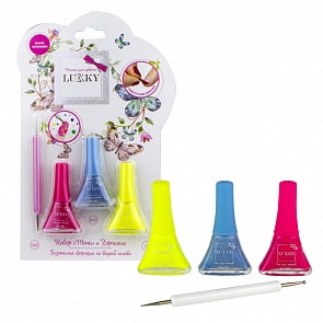 Набор Lukky - Точки и Горошки, 3 лака для ногтей и инструмент для нанесения точек и горошков (Lukky,  Т16761)