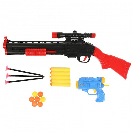 Набор оружия: ружье и бластер с мягкими пулями, присосками, шариками 