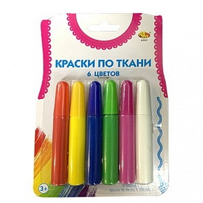 Краски по ткани - 6 цветов в наборе с кисточкой (Abtoys, A2622)