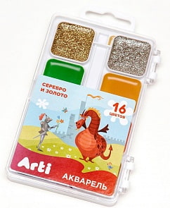 Акварель медовая п/сухая - Сказочный мир, 16 цветов, без кисти (Arti, К000367)