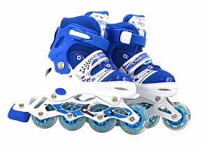 Коньки роликовые с колесами пвх, передние светятся, размер L 39-42, синие (1Toy, Т14952)