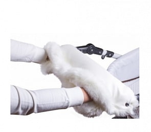 Муфта для рук на коляску, ткань белая/мех белый (Moze, MOZE_ткань белая/мех белый)