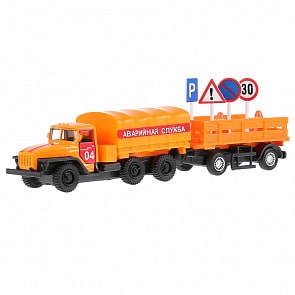 Грузовик аварийной службы с прицепом - Урал, 12 см, открываются двери, инерционный (Технопарк, SB-18-26-U(S)+ASST-WB)