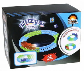 Гибкий трек - Ночной Экспресс 62 детали, паровоз со светом, дорога светится в темноте (1Toy, Т13190)