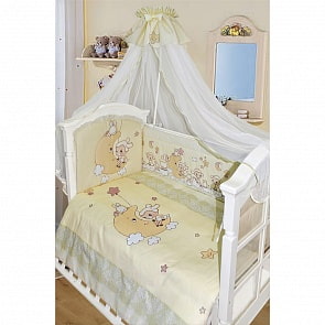Комплект в кроватку 7 предметов - Овечка на луне, молочный (Золотой Гусь, 1223-z)