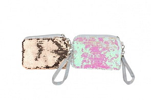 Косметичка с пайетками на двух сторонах, 2 цвета: золотистый и белый, 14 х 10 см, с ремешком (Lukky, Т16305)