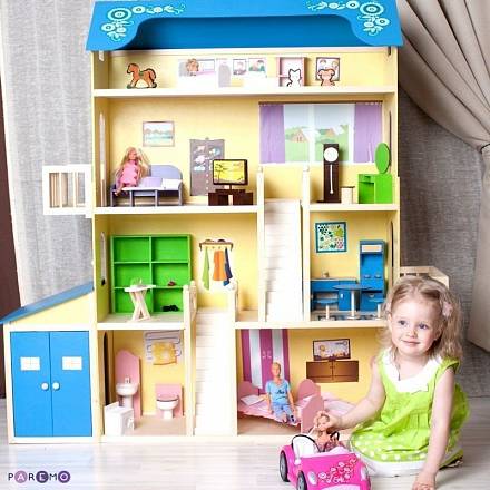 Кукольный домик для Барби – Лира, 28 предметов мебели, 2 лестницы, гараж 