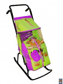 Санки-коляска Снегурочка 2-Р – Медвежонок, сиреневый-салатовый (RT, 3543RT)