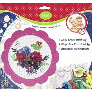 Набор для вышивания крестиком «Цветы и птицы» в розовой рамке (Docha&Mama, 57899)
