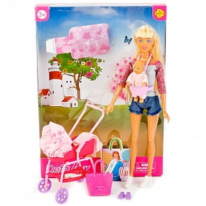 Набор из 2-х кукол - Мама и ребенок, с коляской и аксессуарами (Defa Lucy, 8380-DEFA) (ассортимент)