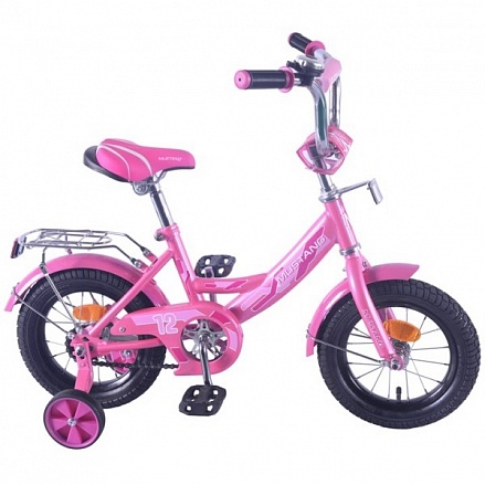Велосипед детский 12' а-тип, багажник, страховочные колеса, звонок, розовый 