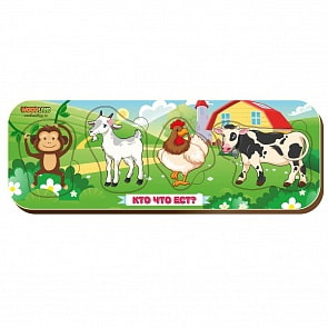 Деревянный вкладыш - Кто что ест: обезьяна, коза, курица, корова (Сибирский Сувенир, 011901)