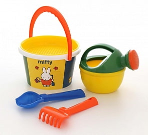 Набор №2 Миффи-6: ведро среднее с наклейкой, ситечко, совок №2, грабельки №2, лейка малая №4 (Полесье, 64844)