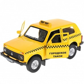 Lada 4x4 Такси - металлическая инерционная машина, 12 см, открываются двери (Технопарк, LADA4X4-T)