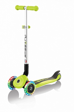 Трехколесный самокат Globber Primo Foldable Lights, зеленый, светящиеся колеса 