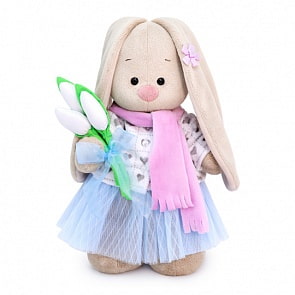 Мягкая игрушка - Зайка Ми с белыми тюльпанами, большой, 32 см (Budi Basa, StM-357)