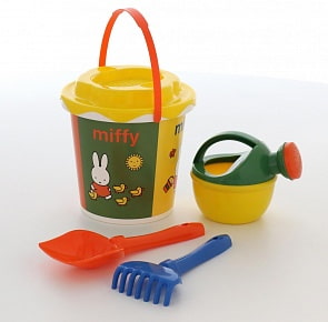 Миффи-2 набор №2: ведро с наклейкой, ситечко Солнышко, лопатка №5, грабельки №5, лейка малая №4 (Полесье, 64684)