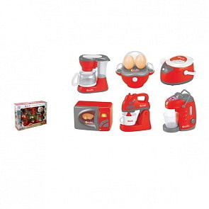 Набор бытовой техники: кофеварка, яйцеварка, мультиварка, микроволновая печь, блендер, ти-пот (Junfa Toys, 979-31)