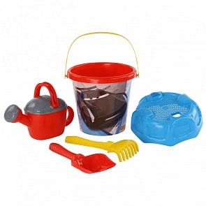 Набор Disney/Pixar - Тачки №27: ведро большое с наклейкой, ситечко большое №3, лопата №6, грабли №6, лейка №8 (Полесье, 67272) (ассортимент)