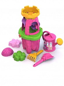 Набор для песка Barbie №4 - ведро Замок, мельница Замок, совочек Собачка, грабли Котенок, лейка, 3 формочки (Нордпласт, Н-431839) (ассортимент)