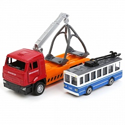 Эвакуатор КамАЗ 12 см и троллейбус 7,5 см (Технопарк, SB-17-24-G-WB) - миниатюра