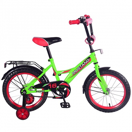 Велосипед детский салатово-красный с колесами 16', Gw-Тип, багажник, страховочные колеса, звонок 