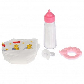 Набор для пупса 4 предмета: памперс, бутылочка, соска, погремушка на блистере (Карапуз, B1716196-RU)