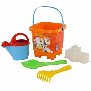 Набор Disney Холодное сердце №20: ведро-замок большое с наклейкой, лопата №6, грабли №6, формочка замок стена с одной башней, лейка №10 (Полесье, 70630)