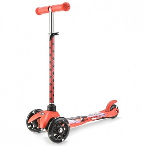 Самокат 3-колесный из серии Леди Баг, управление наклоном, светящиеся колеса 120 и 80 мм., регулируемый руль (MINI203-LBGsim)