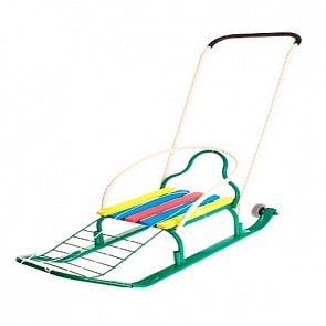 Санки Кирюша-4К зеленые, со съемными обрезиненными колесами и толкателем (ТД Усть-Люга, 82533)