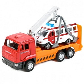 Металлическая инерционная машина - Камаз эвакуатор, 12 см и Газель скорая 7,5 см (Технопарк, SB-17-24-B-WBsim)