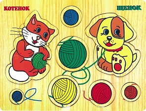Рамка с вкладышами - Котенок и щенок (Мир деревянных игрушек, Р40)