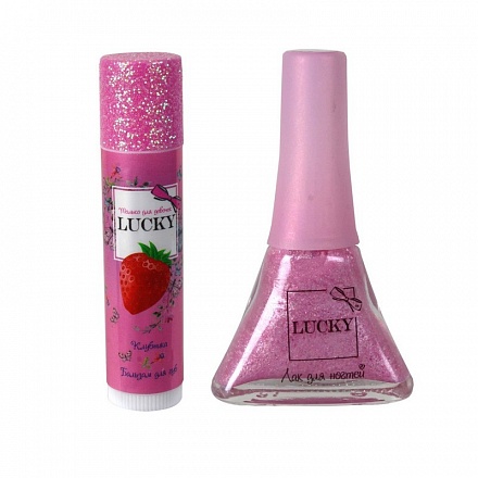 Lucky Набор клубничный бальзам для губ + светло-розово-сиреневый лак № 038 
