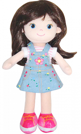 Кукла брюнетка в синем платье, мягконабивная, 32 см 