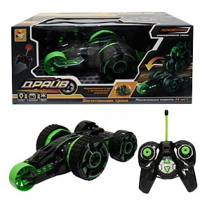 Трюковая машина-перевертыш на р/у, зеленый, свет (1toy, Т10953)
