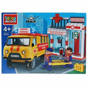 Конструктор Город мастеров - Больница с Уазом, с фигурками, 113 деталей (Город мастеров, SB-3315)